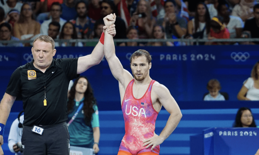 Former NCAA Champion at Iowa Spencer Lee led Team USA Wrestling in an individual match victory over Uzbekistan in the Paris Olympics.